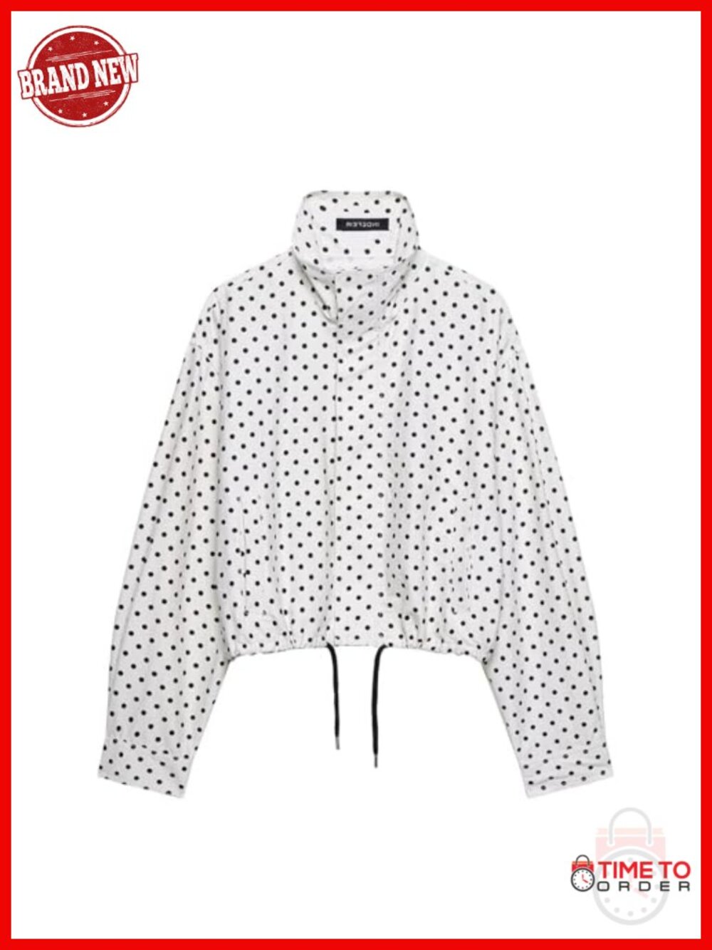Polka Dot Cropped Zip Up Jacket with Pockets